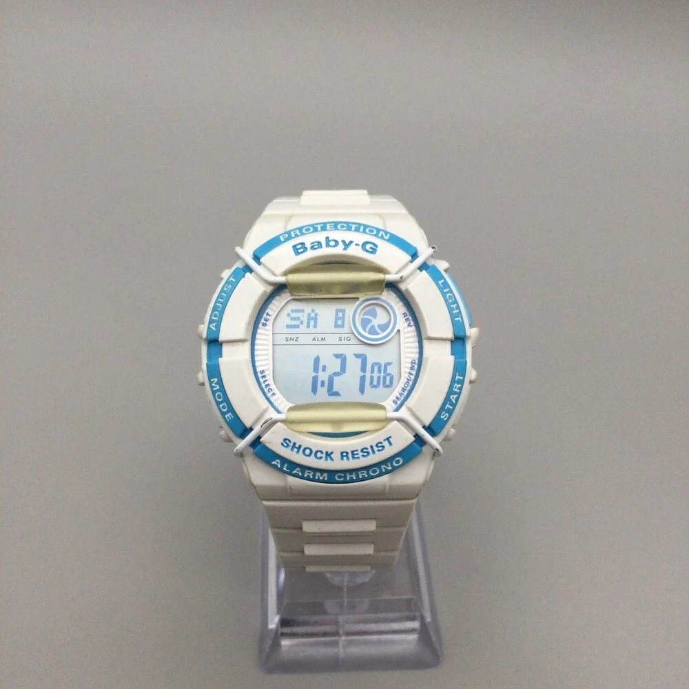 Casio Baby-G Watch Men 3212 BGD-120P 39mm White Blue Day Date New Battery